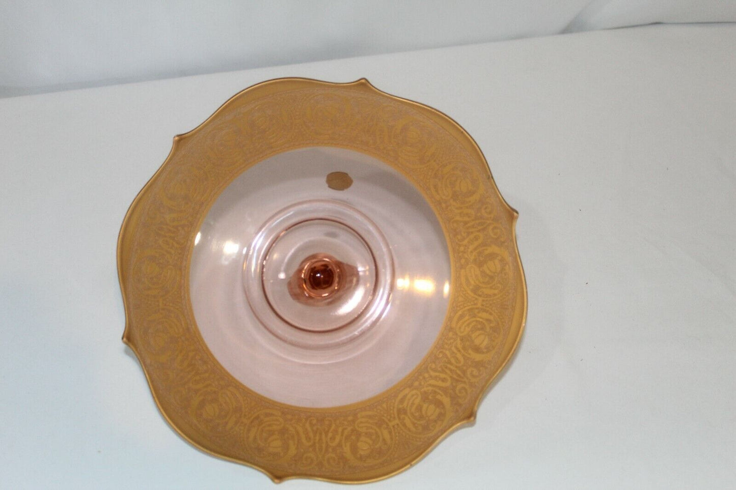 *RARE* Pink Glass Vintage National  Warranted 22 Karat Gold  Serving Platter 11"