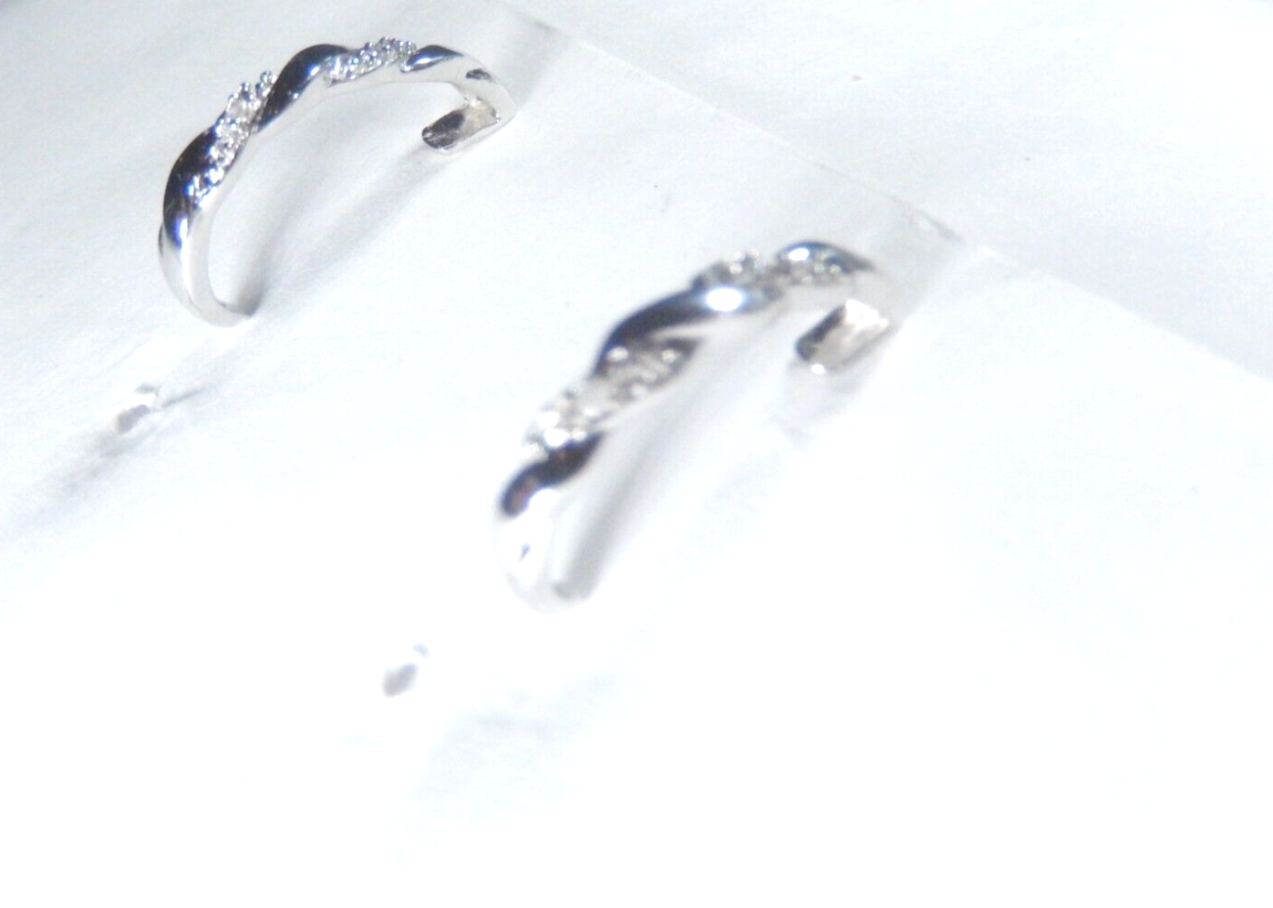 10K White Gold Round Natural Diamond J Shape Hoop Earrings