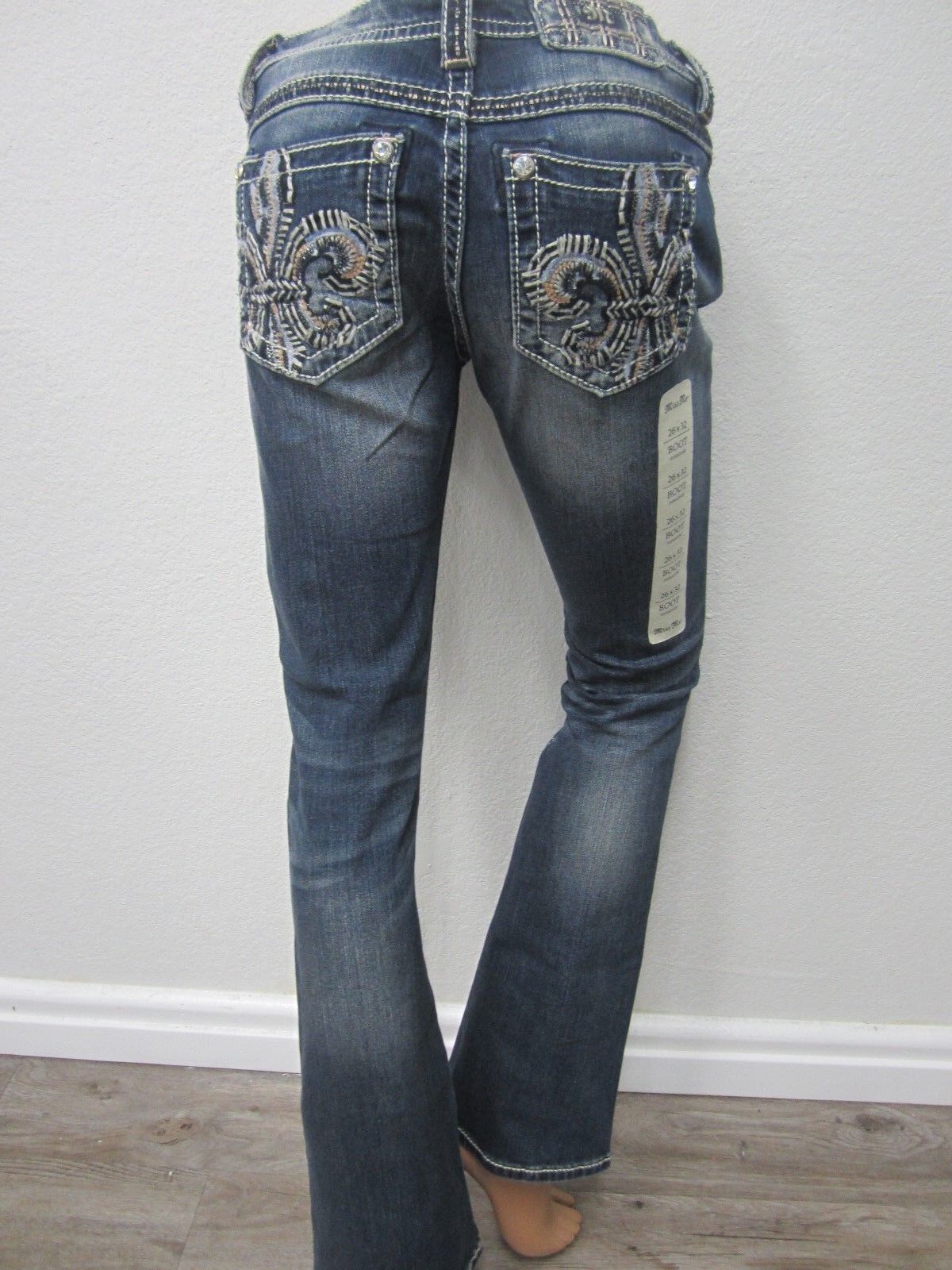 NWT MISS ME JP7690BV Embellished Signature Bootcut Jeans Womens 26 x 32