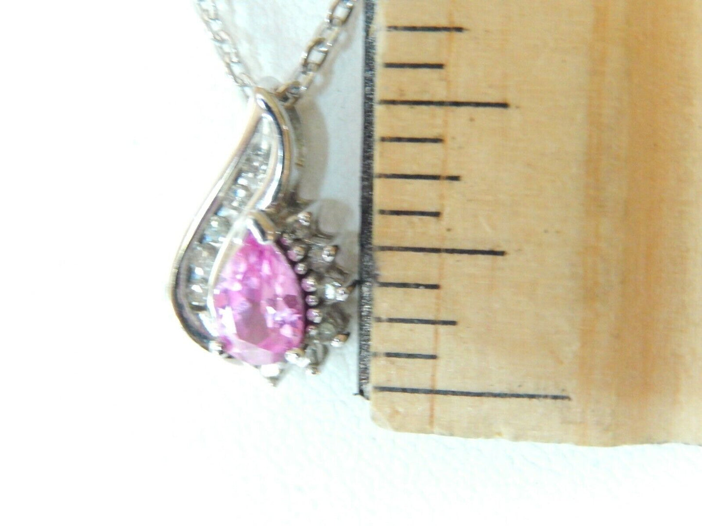 *NWT* 10K White Gold Pink Sapphire & Diamond Pendant Necklace w/18" Chain