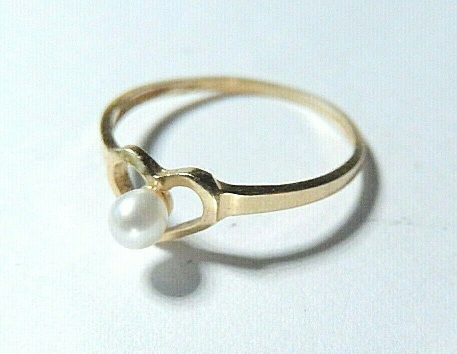 Babies Childs Toddler 14k Yellow Gold 3mm Pearl Solitaire Heart Ring Size 3.25