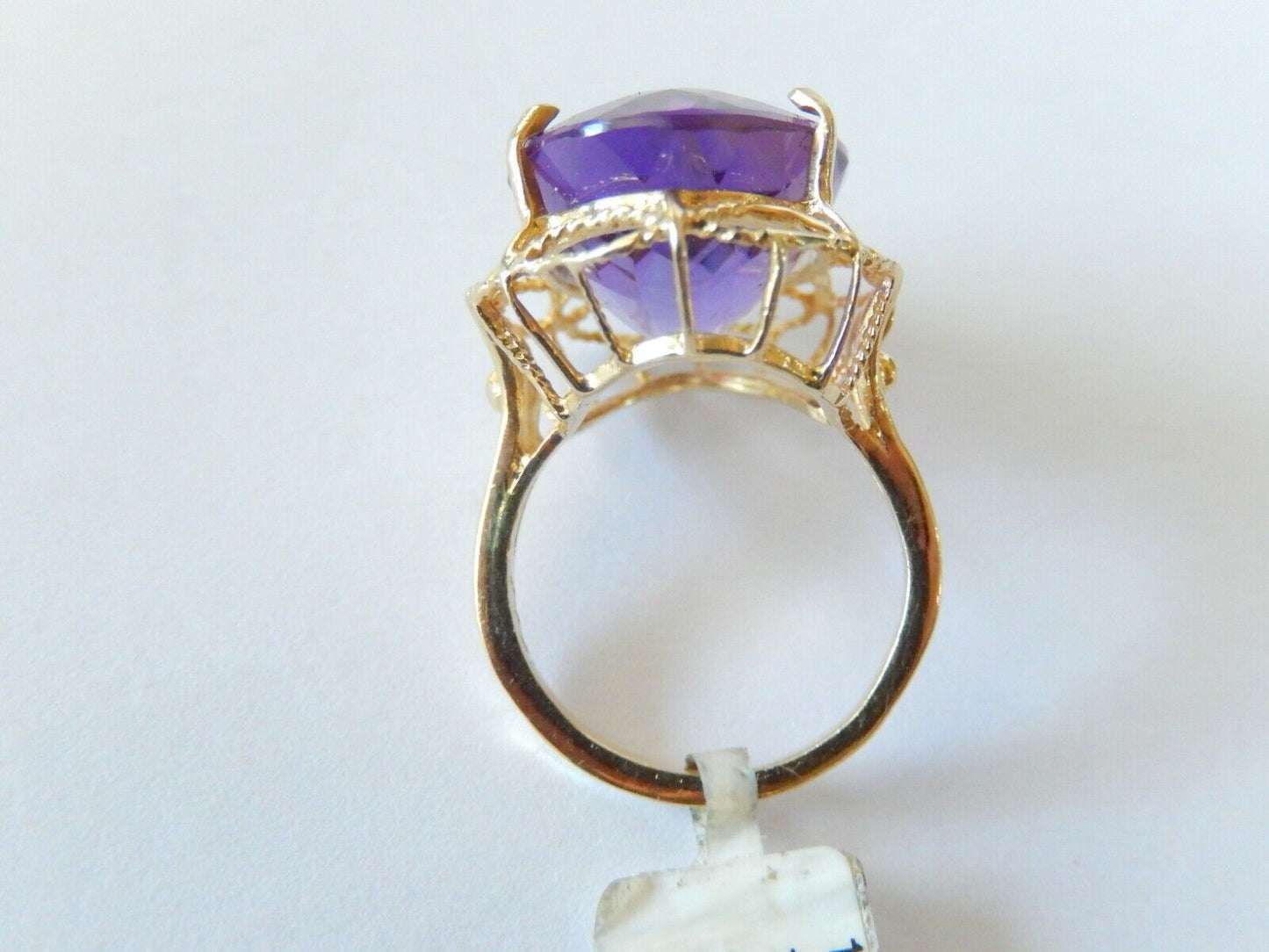 *VINTAGE*  14k Yellow Gold Vibrant Purple 16CT Oval Amethyst Filigree Ring Sz 7