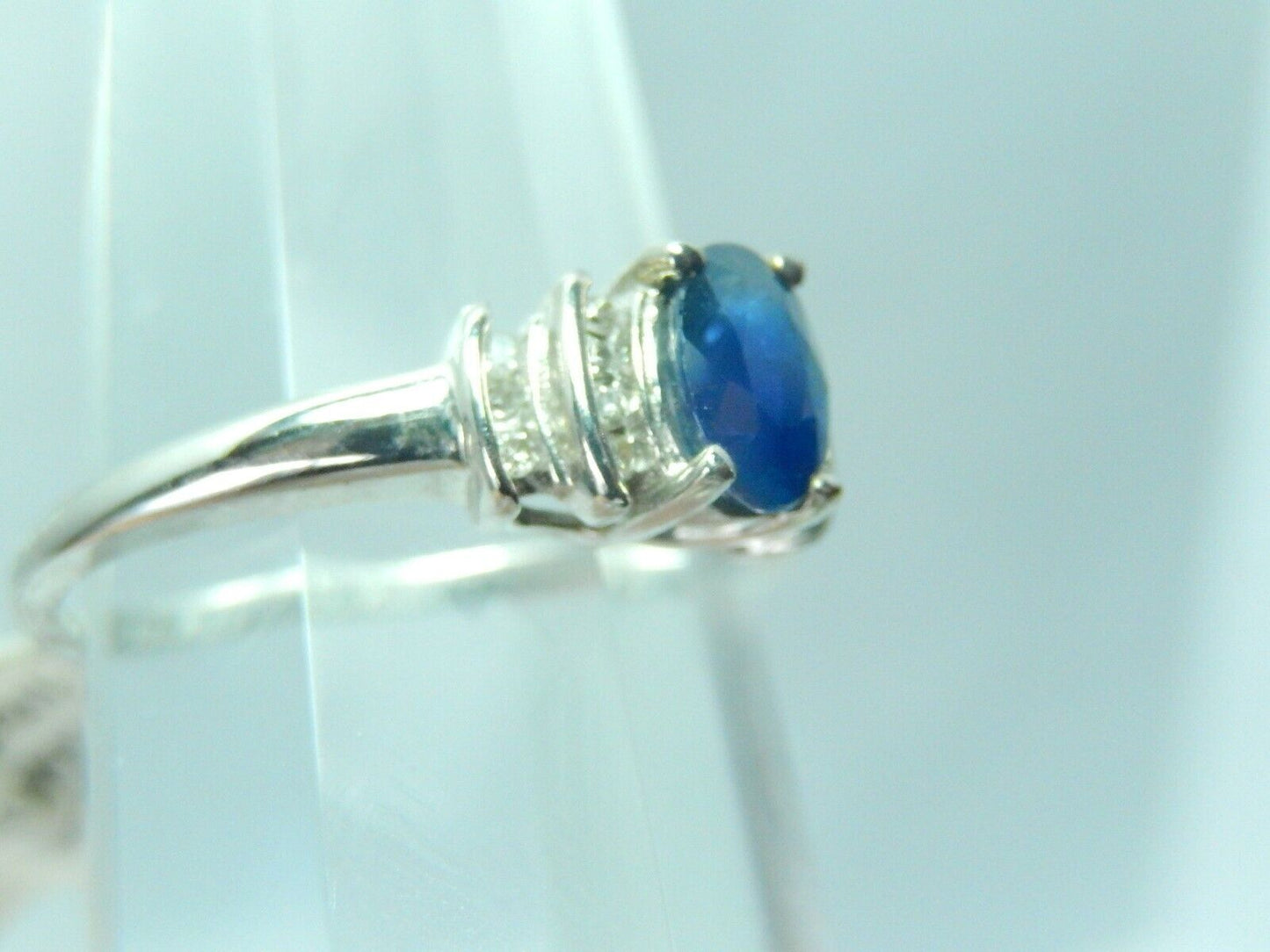 10K White Gold 1/2 ct Natural Blue Sapphire & 1/6 ct Diamond Ring Sz 7.25