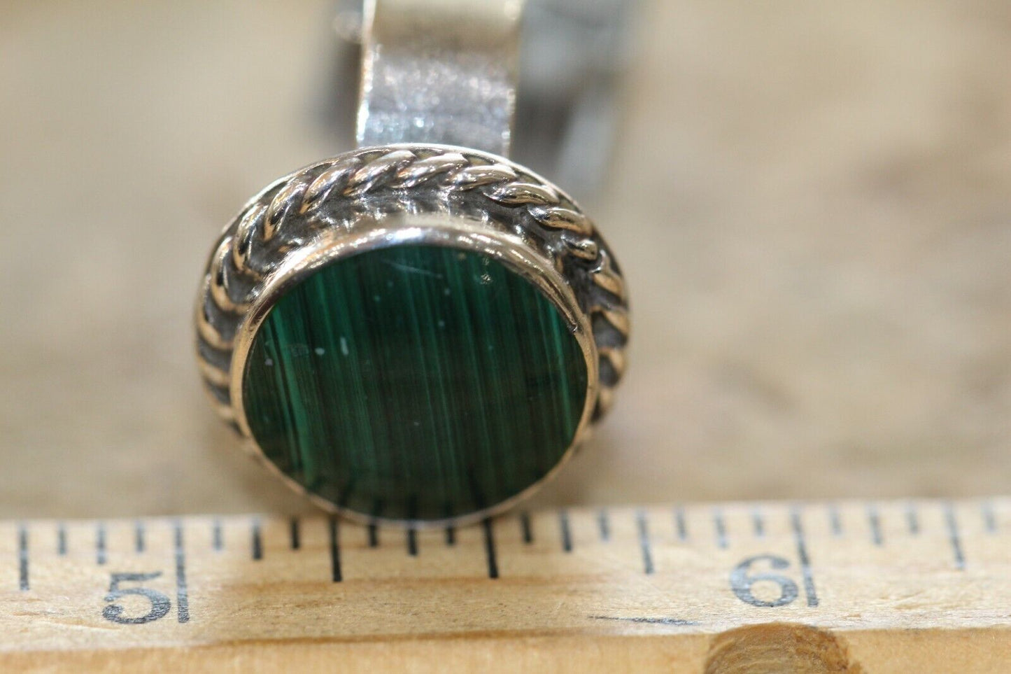 *VINTAGE*  TAXCO  Artist TA-139 Malachite Sterling Silver Ring  size 7.75