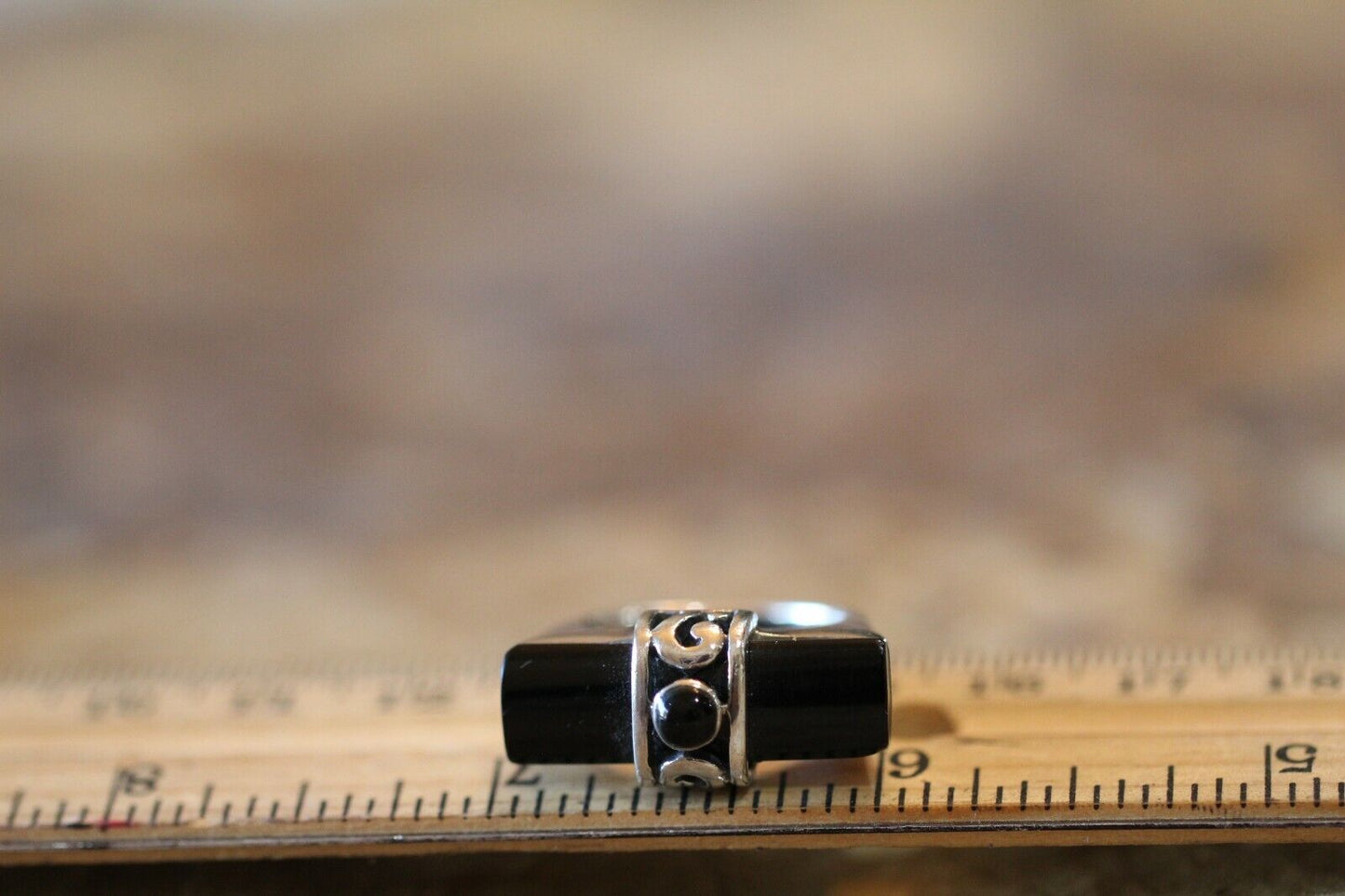 *VINTAGE*  925 Sterling Silver Black Onyx Handmade Ring Size 7.25