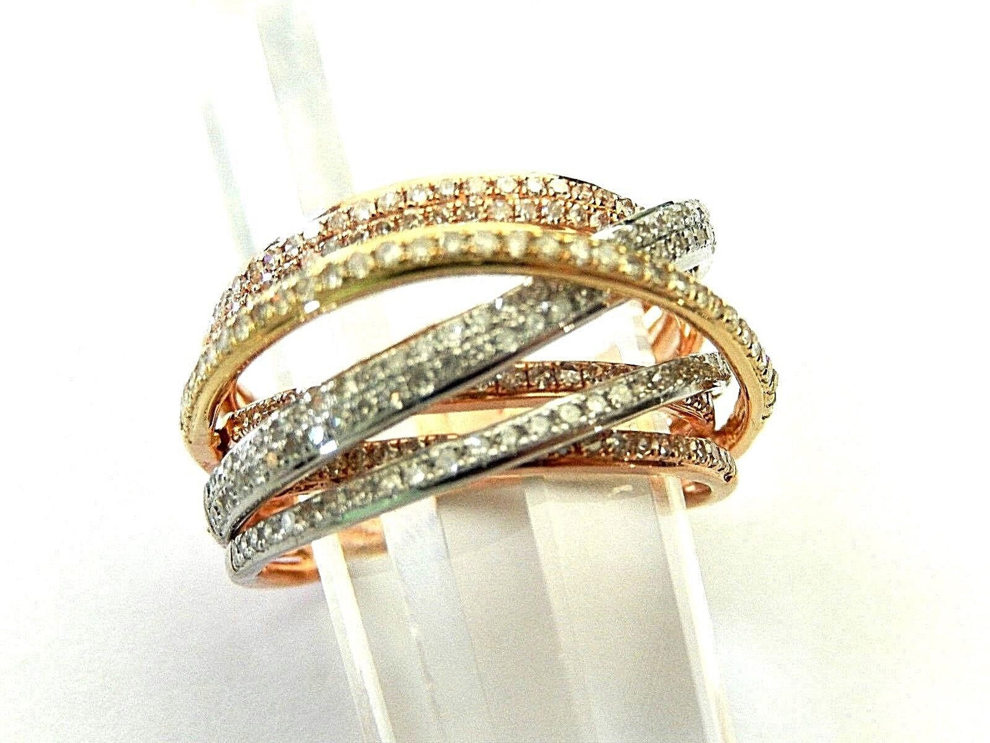 14K SOLID TRI GOLD 200 DIAMOND 1CT TW SIX ROW VS DIAMOND RIBBON RING  SIZE 7