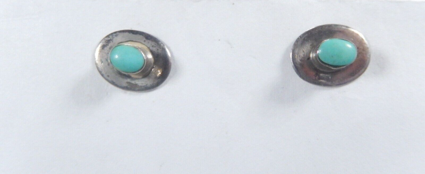 *VINTAGE*  Native American Handmade Turquoise Ear Studs 9mm x 7mm