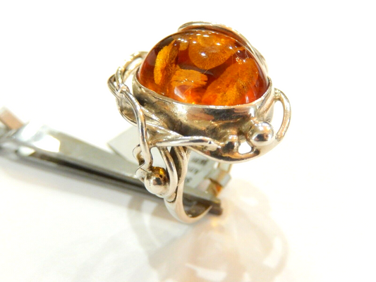 *VINTAGE* Handmade  LARGE Custom Sterling Silver Baltic Amber Oval Ring Size 7.5