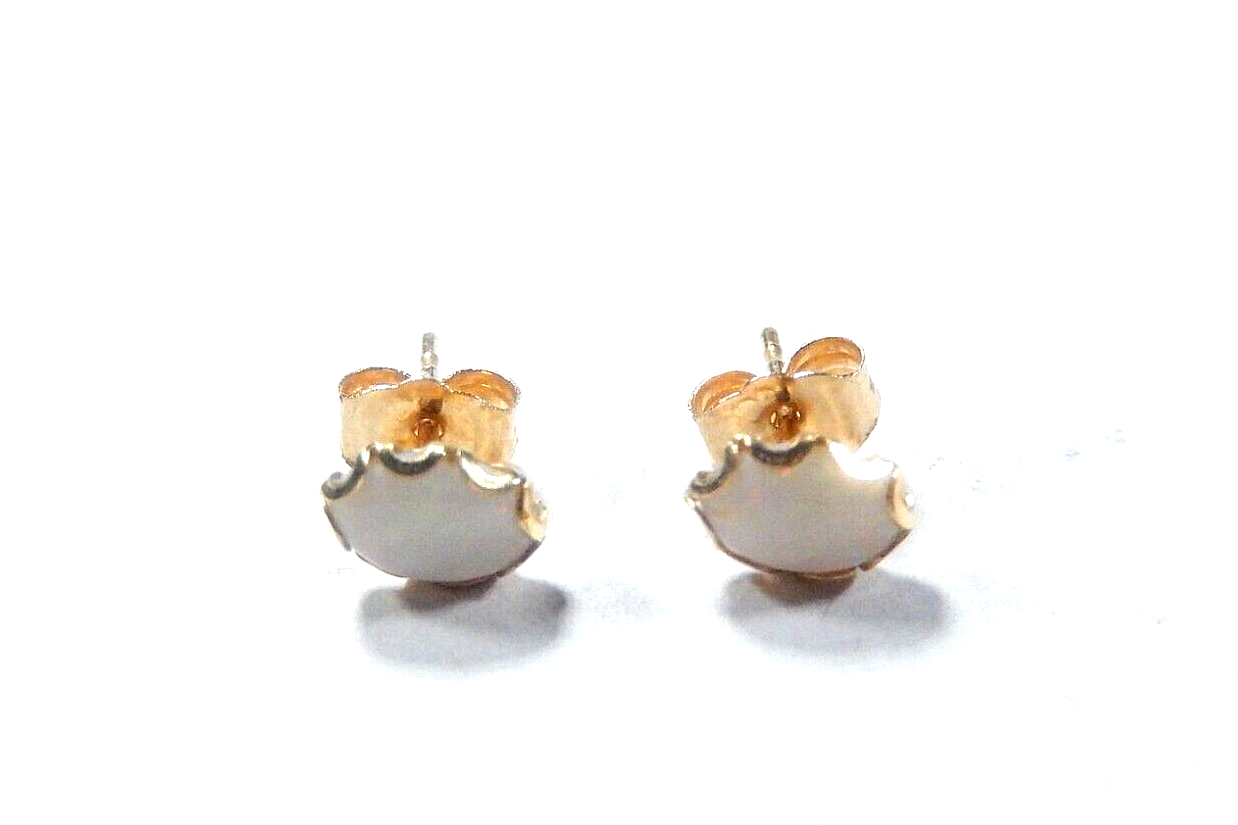 14k Yellow Gold White Color Play Opal Oval Stud Earrings 6.78mm x 4.90mm