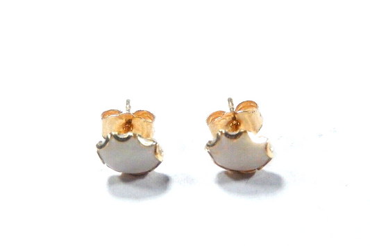 14k Yellow Gold White Color Play Opal Oval Stud Earrings 6.78mm x 4.90mm