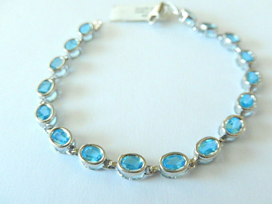 *NWT* 14K WHITE GOLD 8.50 CT OVAL BLUE TOPAZ  TENNIS BRACELET  7.25" - 8.2gms