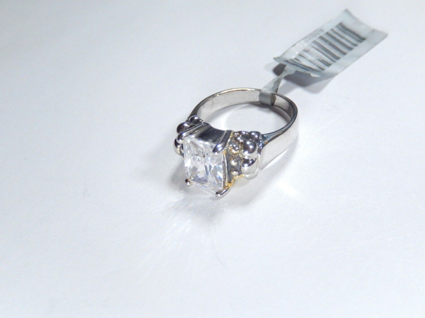 STERLING SILVER 2.50CT  EMERALD CUT CZ ARTISIAN BEAD BAND SOLITAIRE RING Sz 5