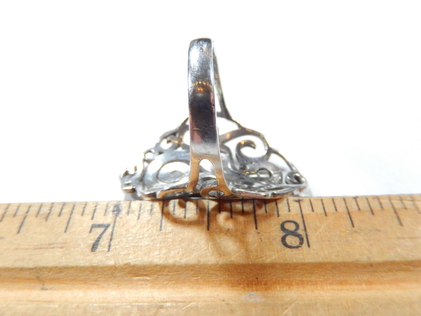 *VINTAGE*  Sterling Silver Handcrafted Lace Embroidery Filigree Ring Sz 8