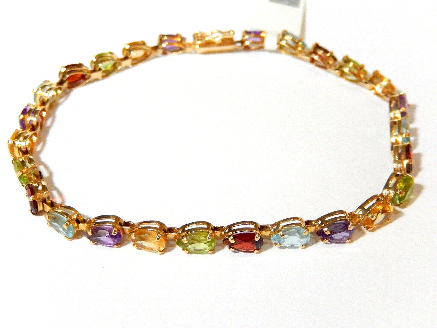 *VINTAGE* 14K Yellow Gold  9.50 CT Natural  Multi Gem Bracelet 7.75"