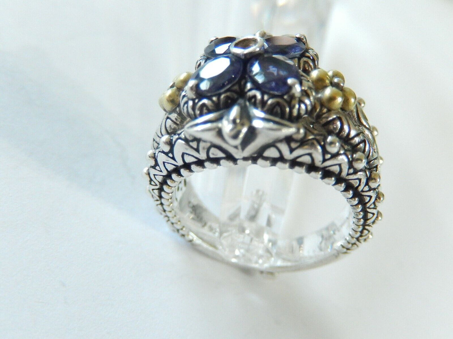 Barbara Bixby Sterling Silver & 18K Gold Fancy Amethyst Flower Ring size 8.25