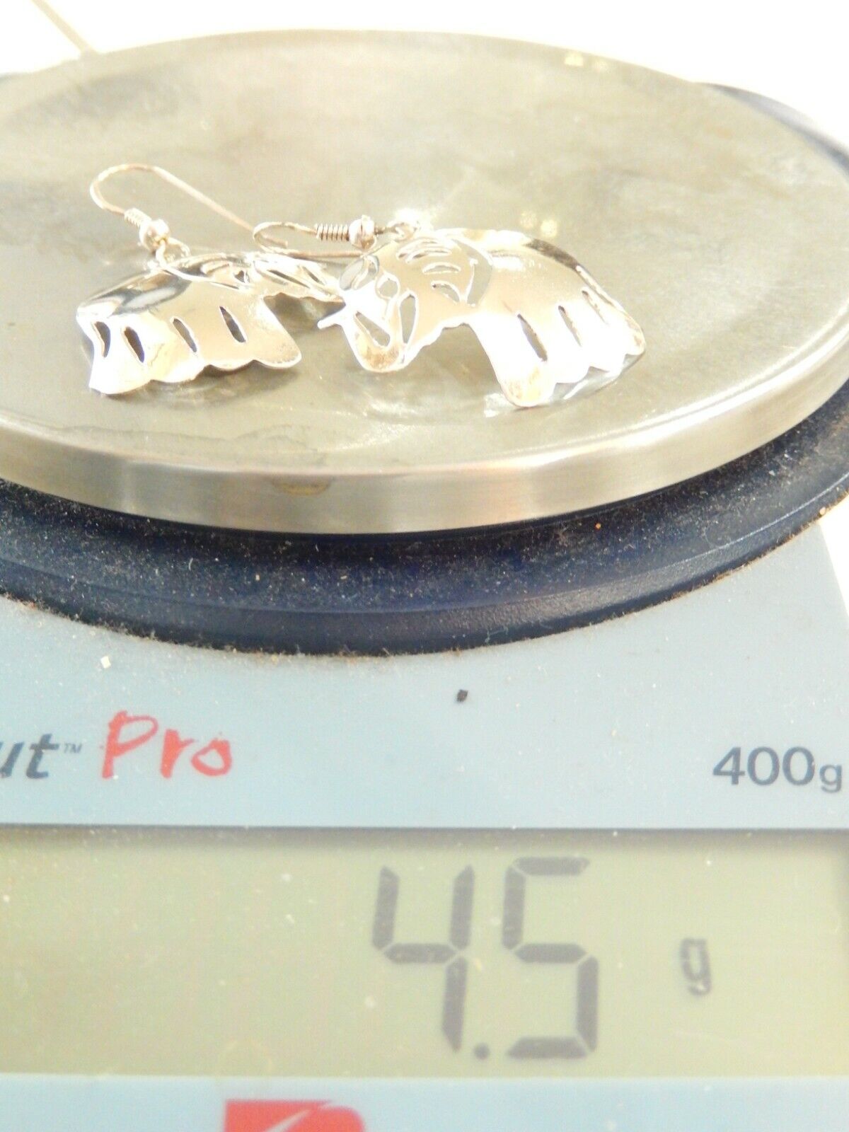 *VINTAGE*  Sterling Silver Lucky Elephant Dangle Earrings 1 1/8" x 1 1/8"