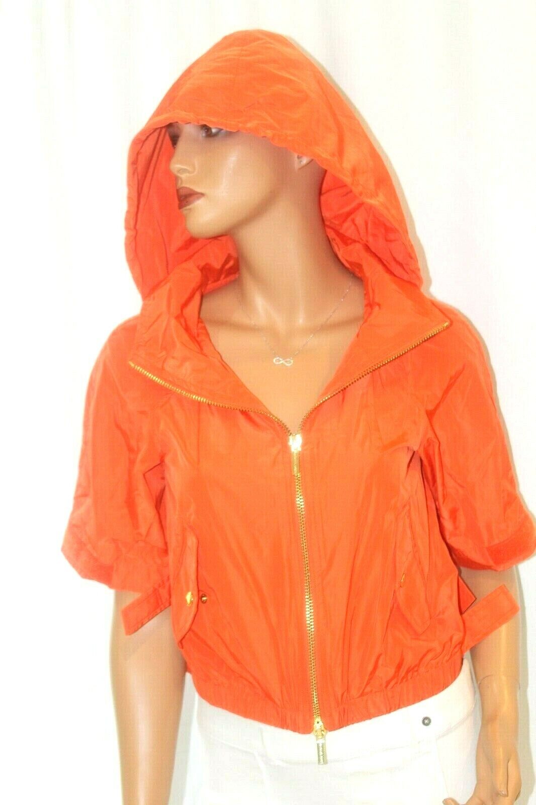 *NWT* $175.  Michael Kors Womens Orange Windbreaker/Rain Jacket w Zip Hood Sz XS