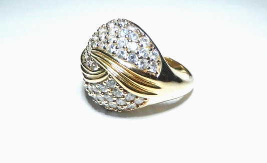 14K Yellow Gold Vermeil Sterling Pave CZ Dome Ring, Size 7.25