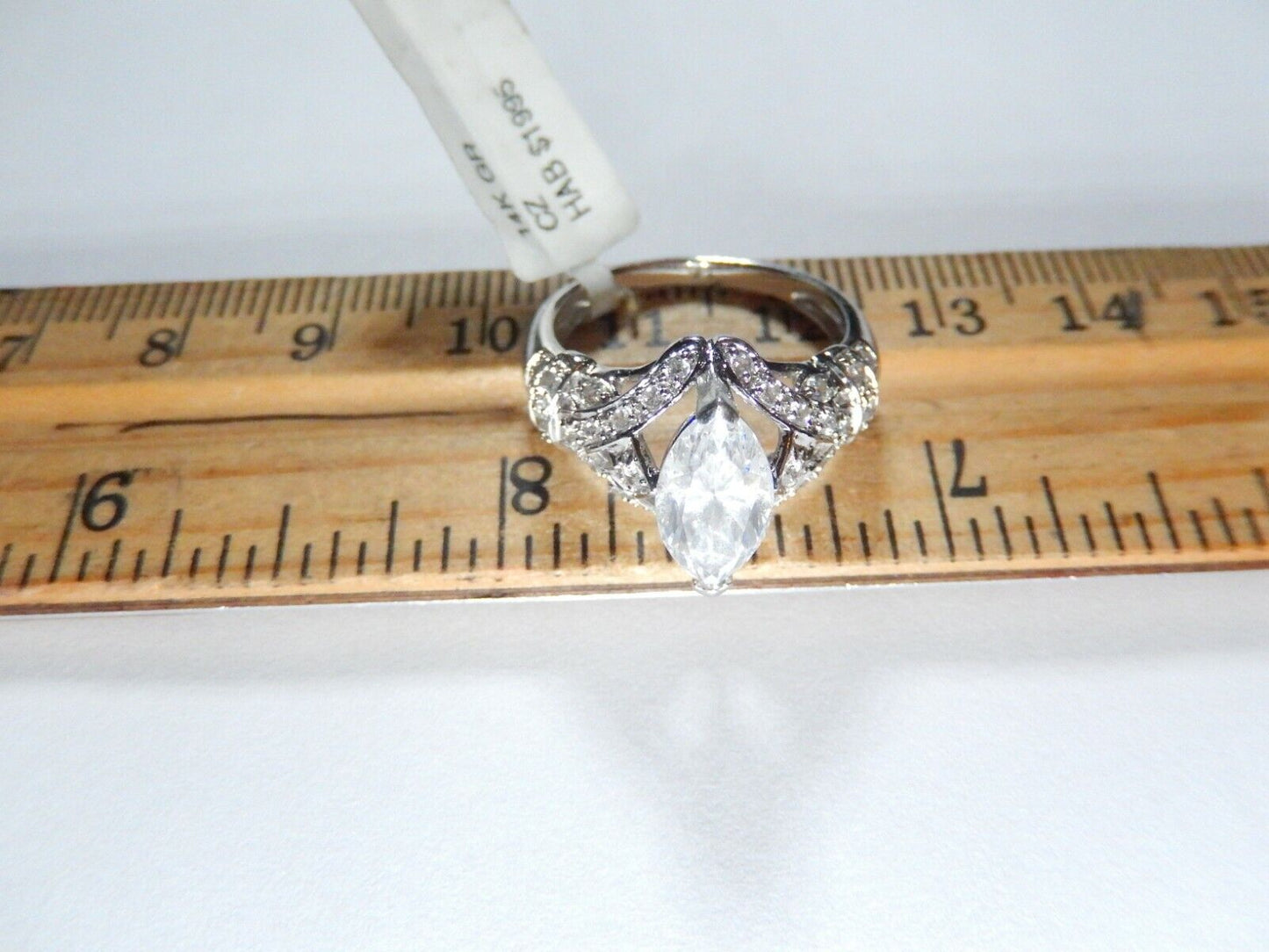 SOLID 14K White Gold 2.00 Ct Marquise / Rnd  CZ Wedding Engagement Ring Sz 7.25