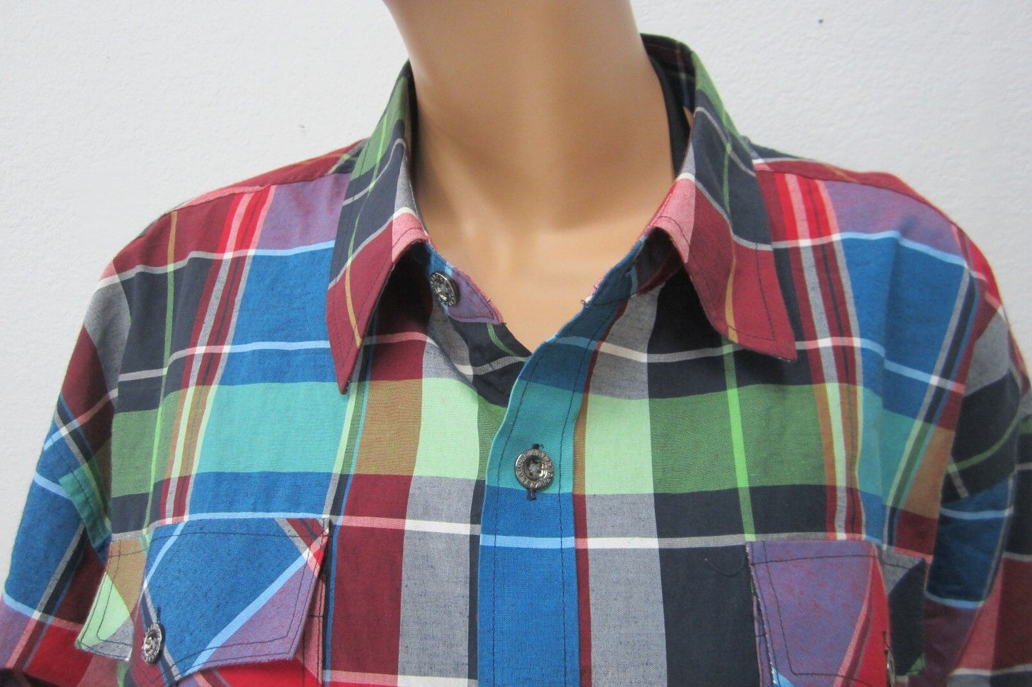 Ablanche Men's Shirt Bold Checks Plaid Multi Colored Long Sleeve  Size 3XL