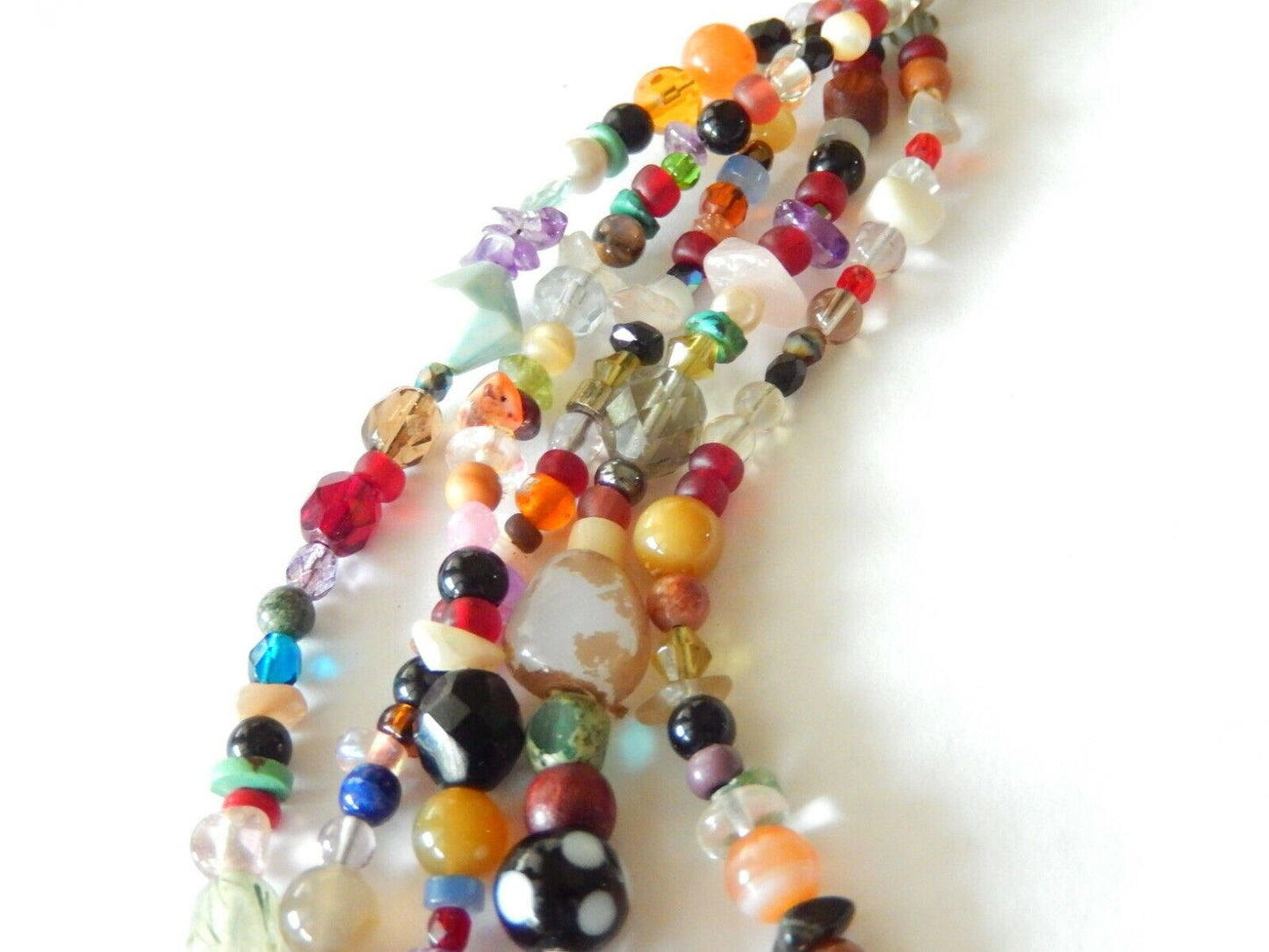 *VINTAGE* Five Strand Multi Semi Precious Gemstone Chip and Beaded Necklace 18"