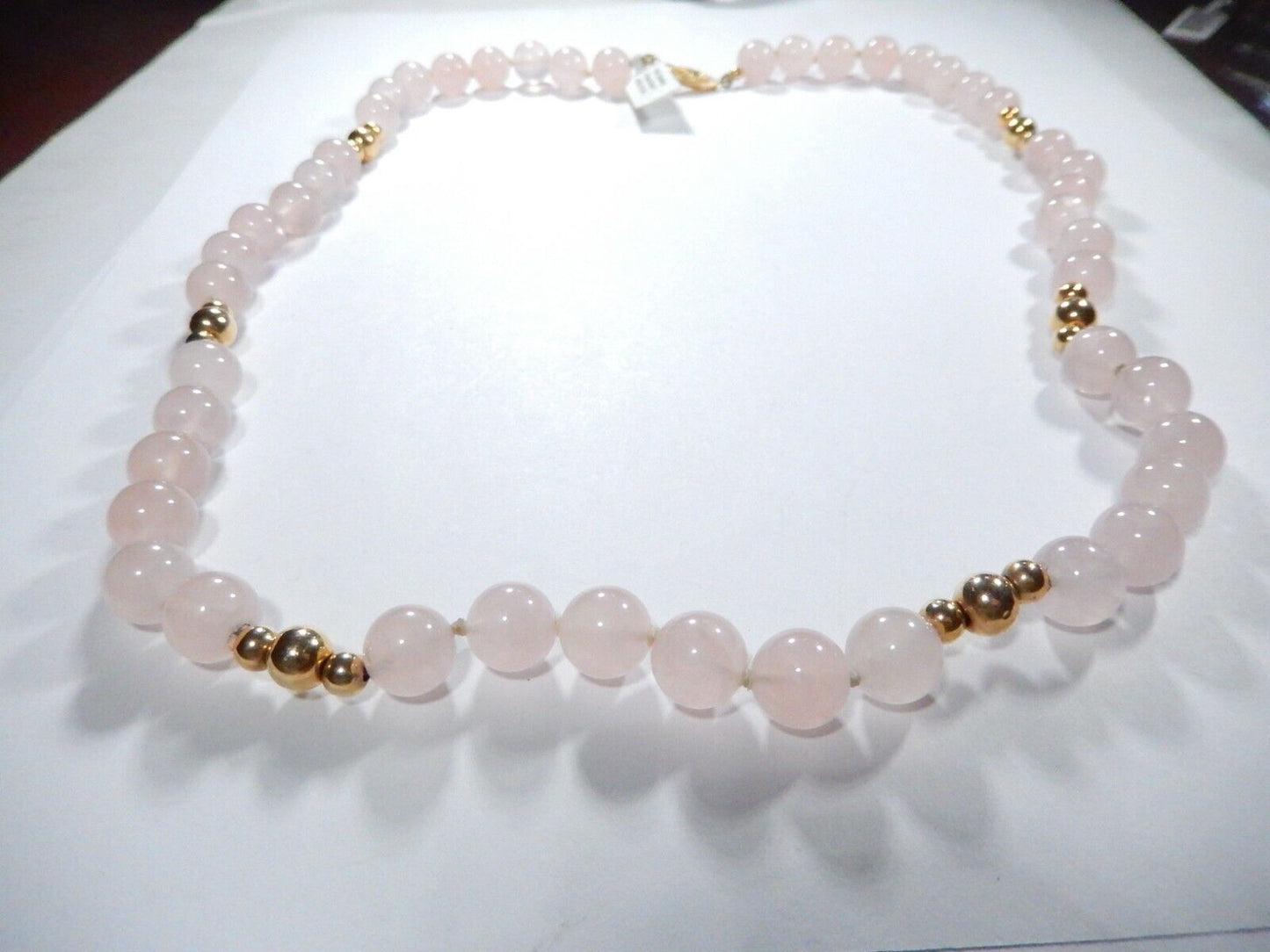 *VINTAGE*14K Yellow Gold Beads & 14K Clasp w/10mm Rose Quartz Beads 24" Necklace