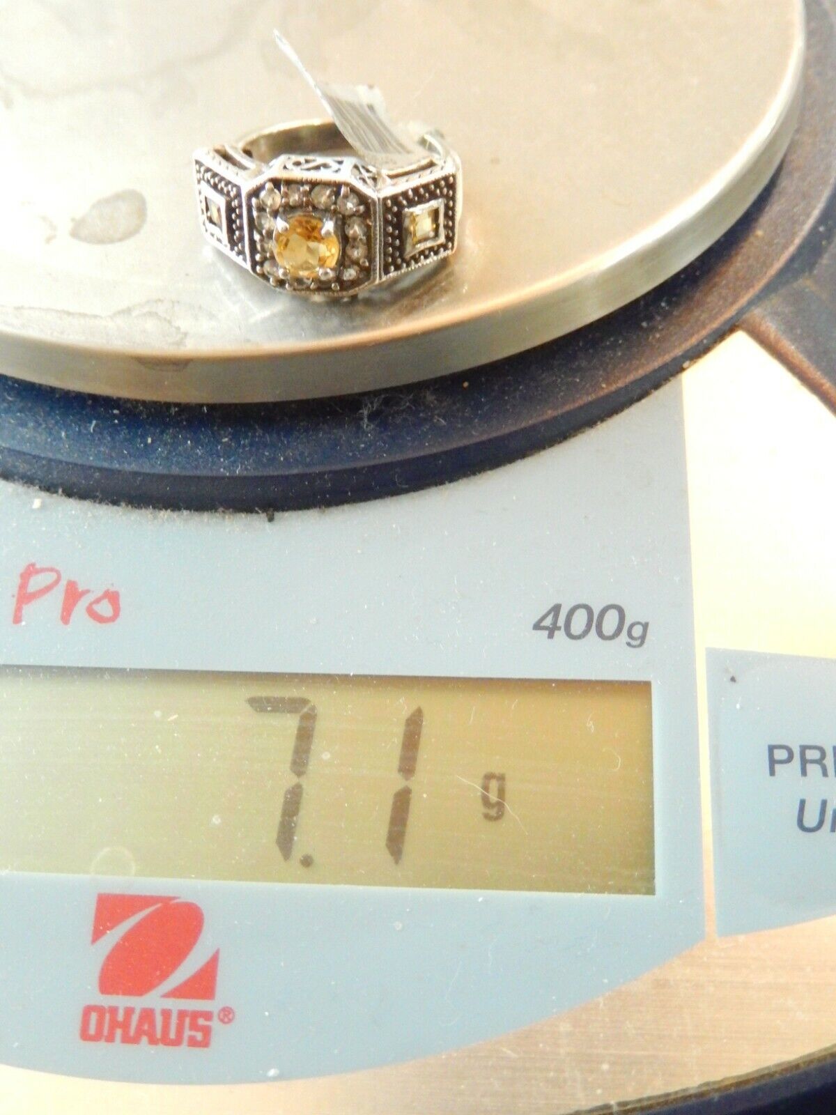 *VINTAGE* Gorgeous Vintage Art Deco  Sterling Silver Citrine & Cz  Ring SZ 9.25