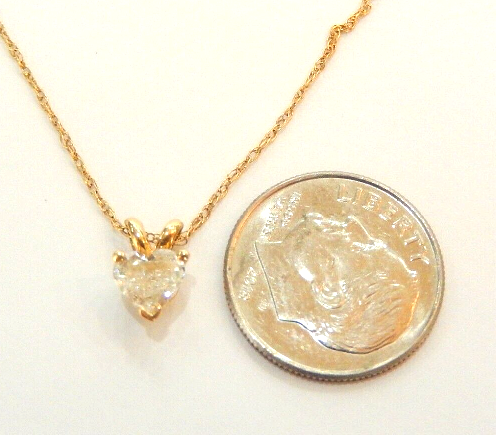 14K Yellow Gold  Natural Diamond Heart Solitaire Pendant w/ 18" 14K YG Chain