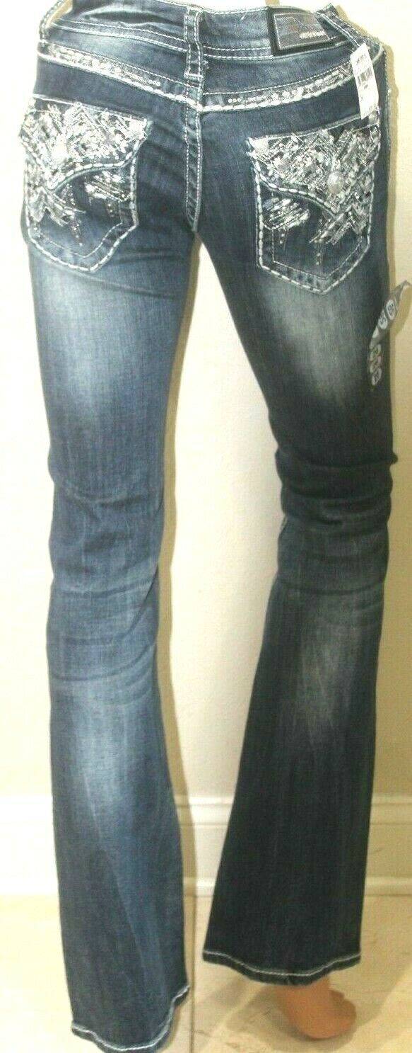 *NWT*  GRACE IN LA Bootcut Jeans 4 Pocket Embroidery  Aztek Pattern Sz W26 x L33