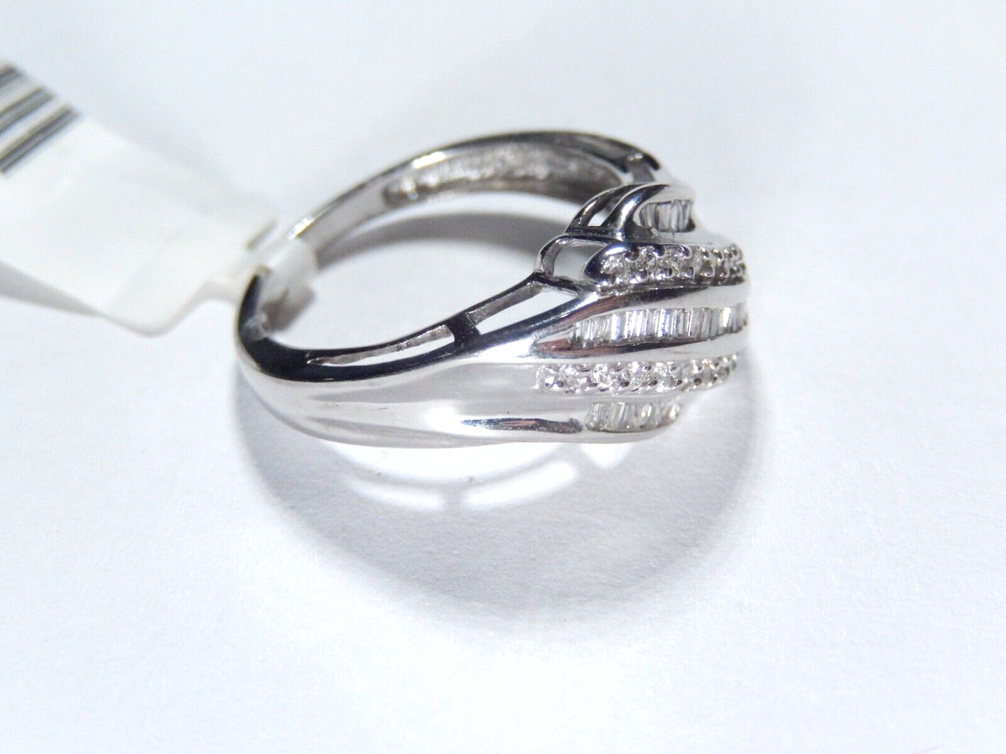 *VINTAGE* 3/4Ct Round & Baguette Natural Diamond Solid 10k White Gold Band Ring