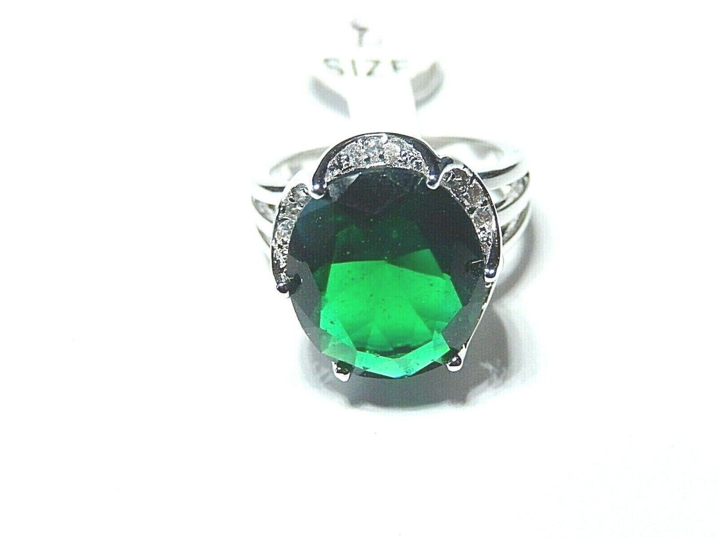 *NWT* 925 STERLING SILVER LADIES RING W/ 8 CT LAB CREATED EMERALD & DIAMOND SZ 7