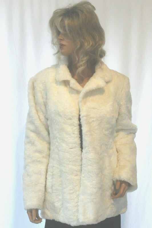 *VINTAGE* Women Reversible White Long Sleeve Faux Fur Short Lamb Coat Size XS