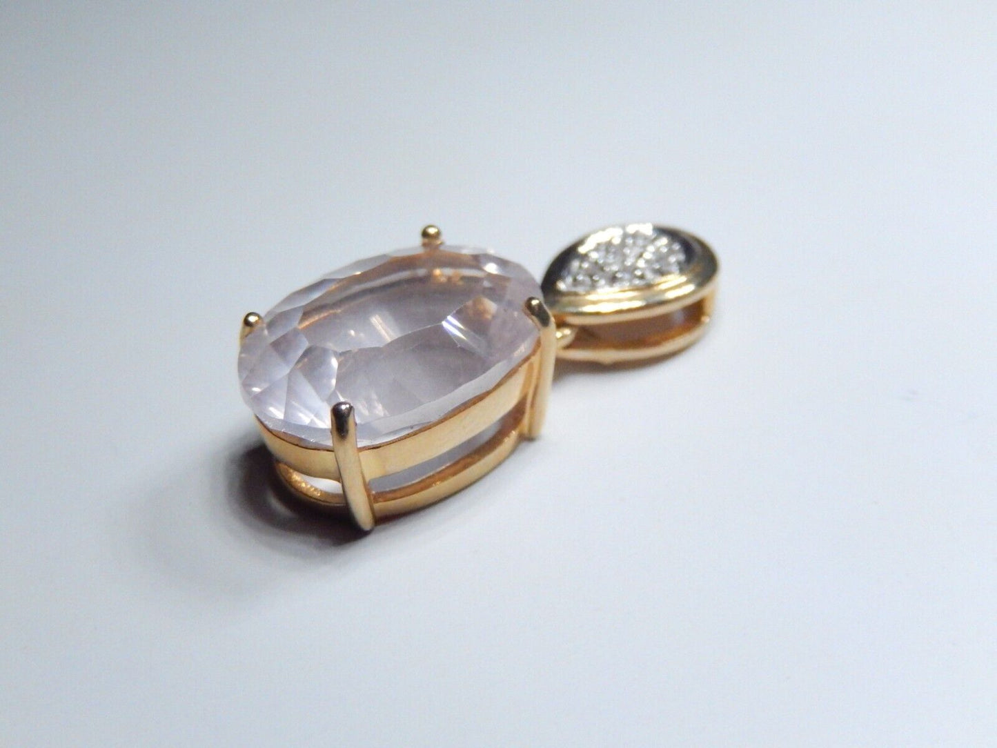 *VINTAGE*  14K Yellow Gold 8.0 CT Oval Light Pink Morganite and Diamond Pendant