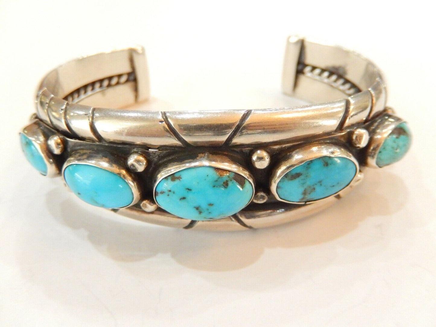 HEAVY 72.4gm Native American Navajo Turquoise Sterling Silver Cuff Bracelet