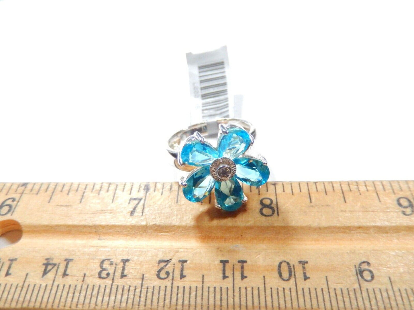 *VINTAGE* 925 Sterling Silver Flower Cluster London Blue Topaz Ring Size 7