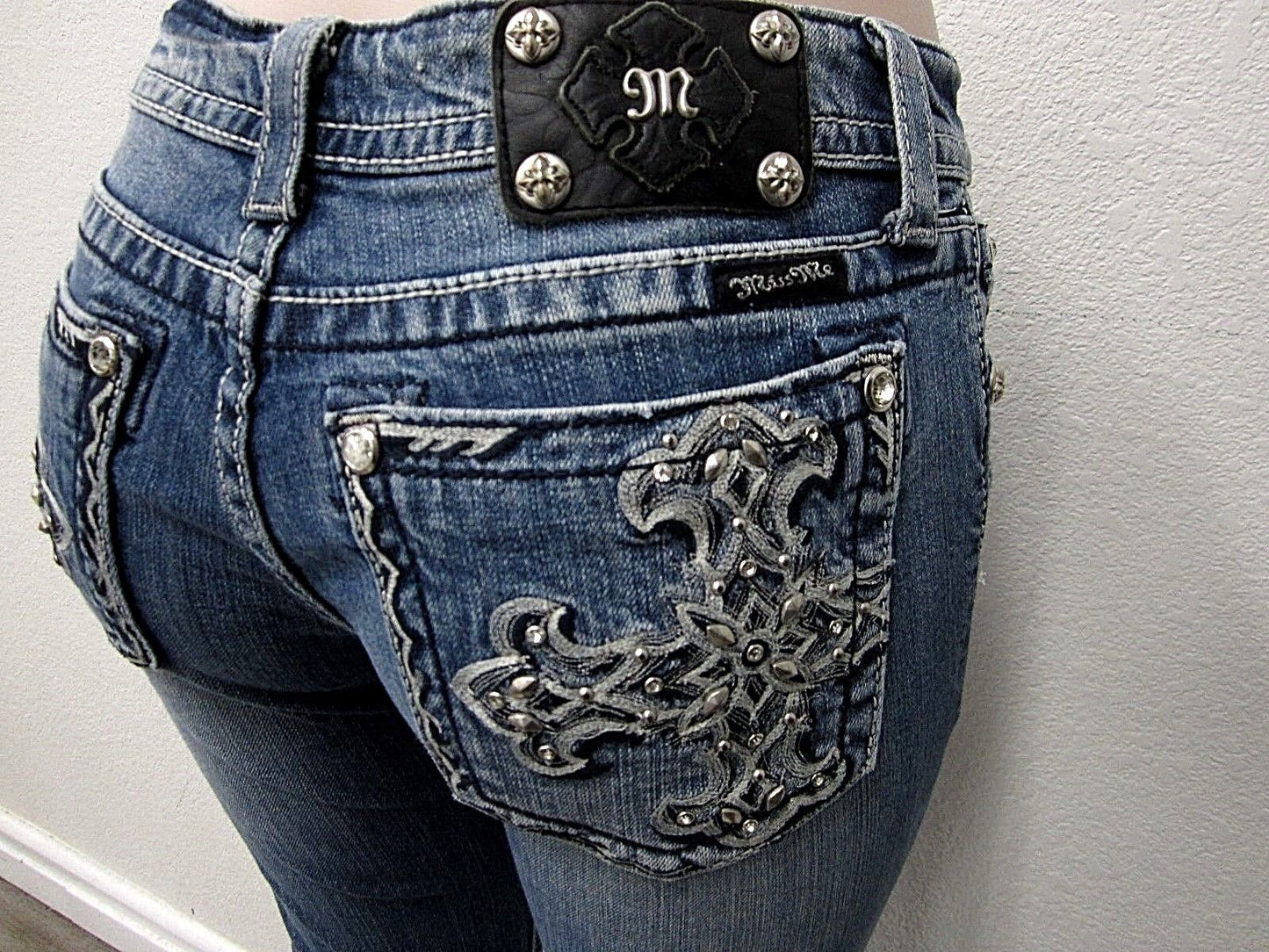 MISS ME WOMEN'S JP5409B EMBELLISHED POCKETS PREMIUM BOOT CUT JEANS Sz 29 x 27