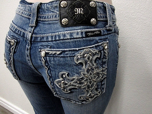 MISS ME WOMEN'S JP5409B EMBELLISHED POCKETS PREMIUM BOOT CUT JEANS Sz 29 x 27