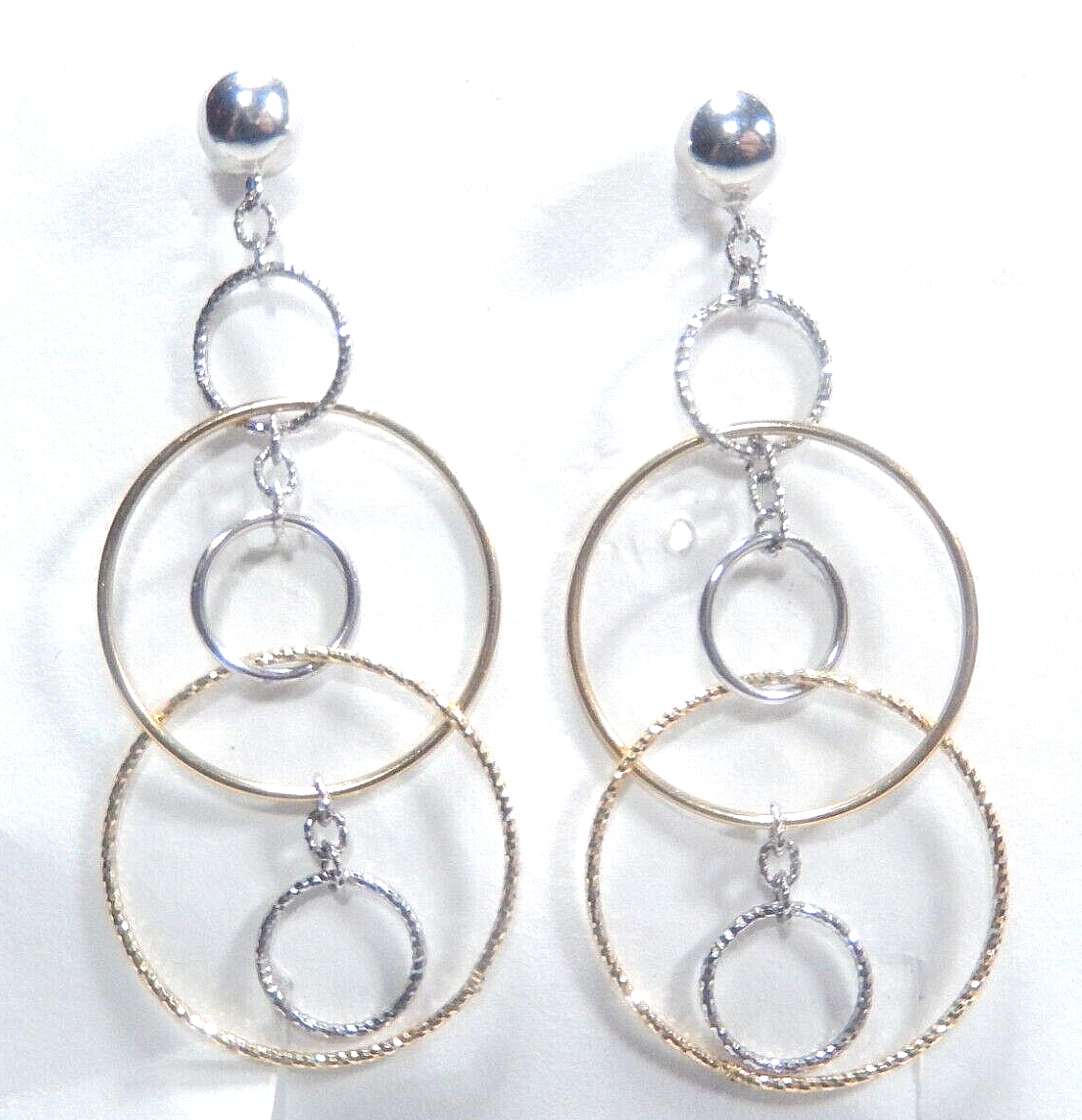 *VINTAGE*  ITALY 14K Two Tone Gold Five Circle Hoop Dangle Earrings 1-7/8"