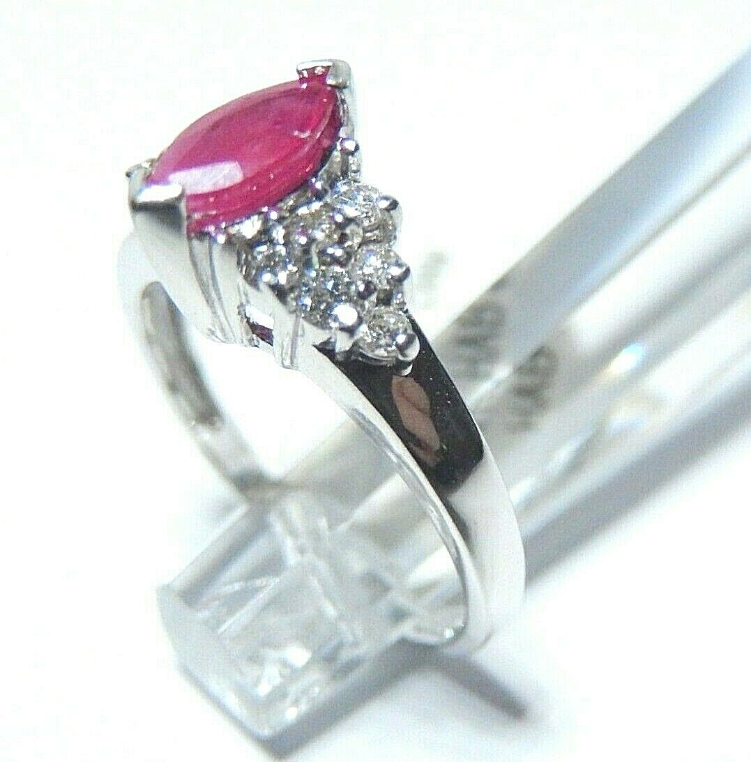 *NWT* 14k White Gold Ring .50CT Natural Marquise Cut Ruby & .25CT Diamonds Sz6.5