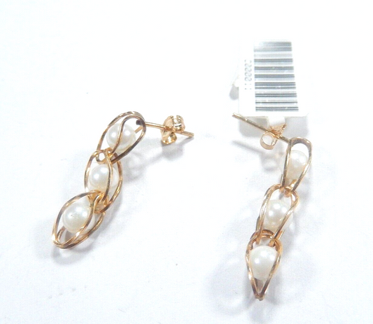 *VINTAGE*  14K Yellow Gold  Fresh Water Pearl Dangle Earrings