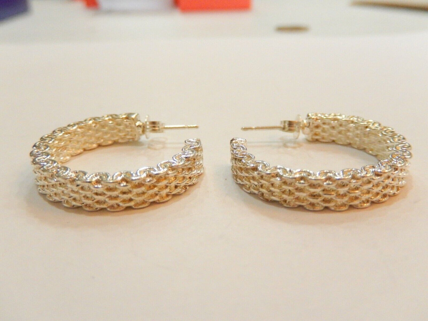 Adorable Beautiful Sterling Silver Mesh Style Hoop Earrings