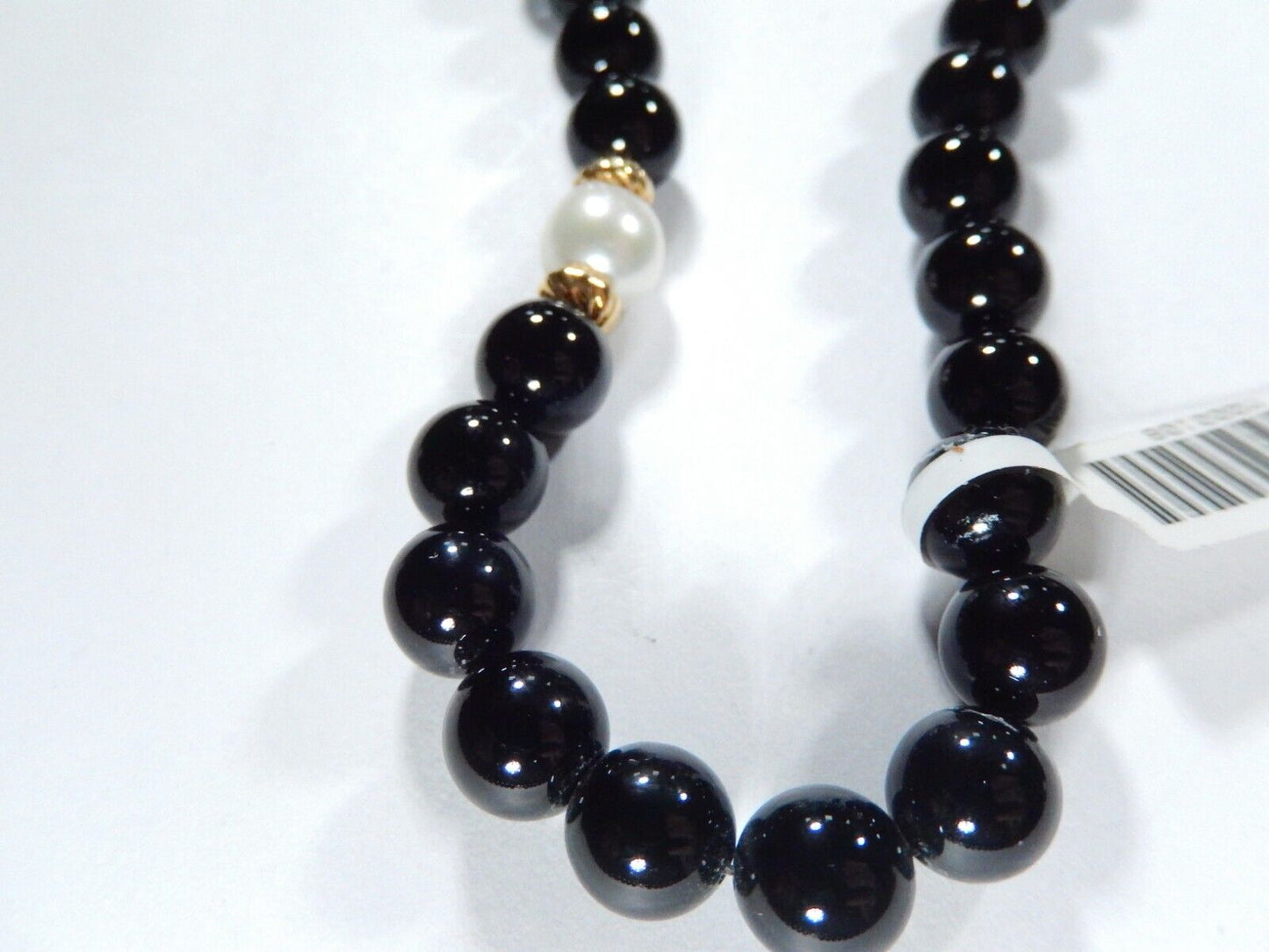 14 KT Gold Beads & 8.0 mm Pearl and 8.0mm Black Onyx Beaded 28" Necklace
