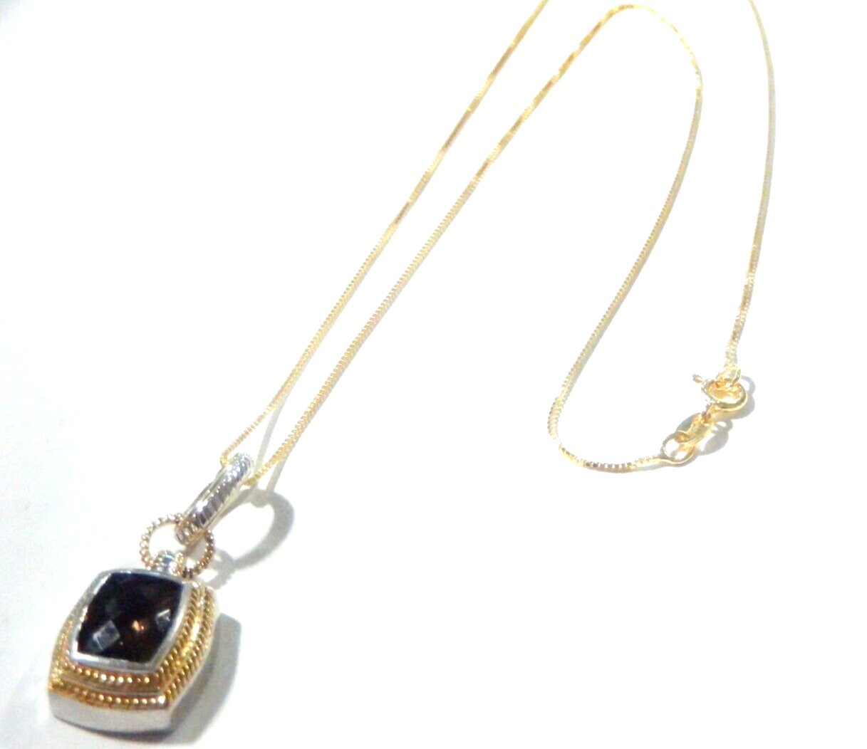 *VINTAGE* Designer "TJ" Gold Vermeil Sterling 3CTSmoky Quartz Pendant w/18"chain