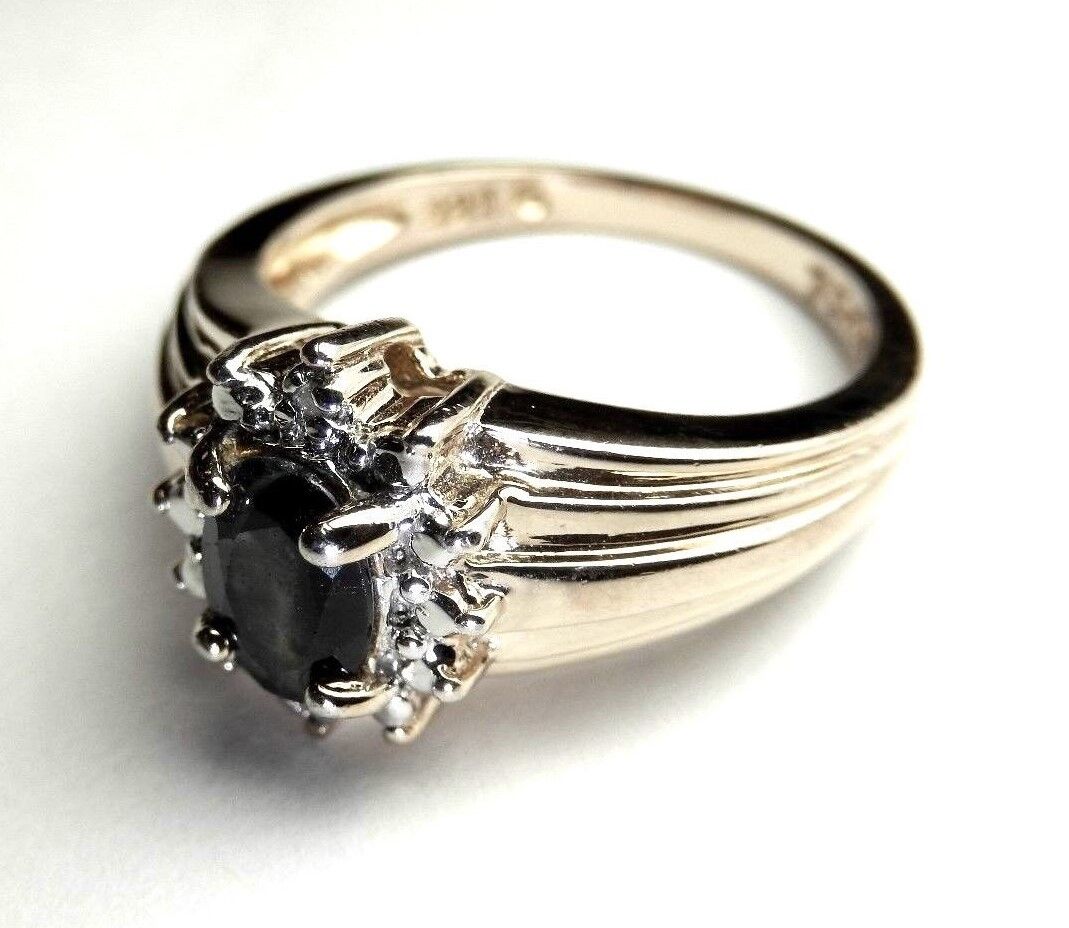 Sapphire & Real Diamond Solitaire With Accent Ring 14k Gold Over Sterling Silver
