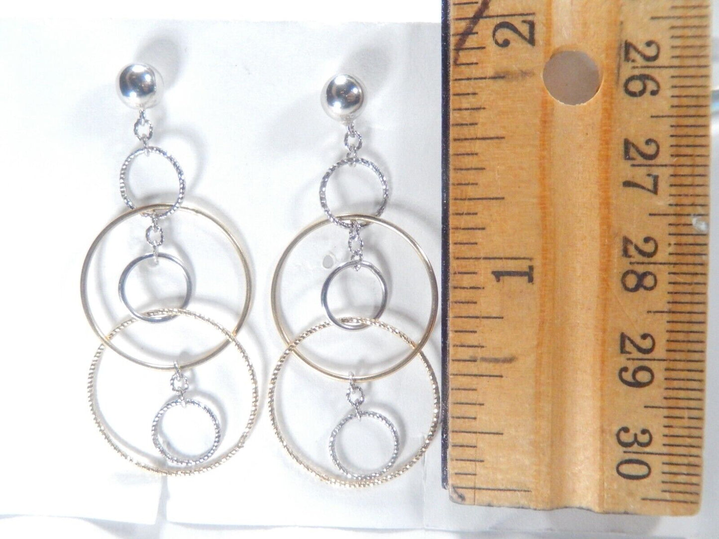 *VINTAGE*  ITALY 14K Two Tone Gold Five Circle Hoop Dangle Earrings 1-7/8"