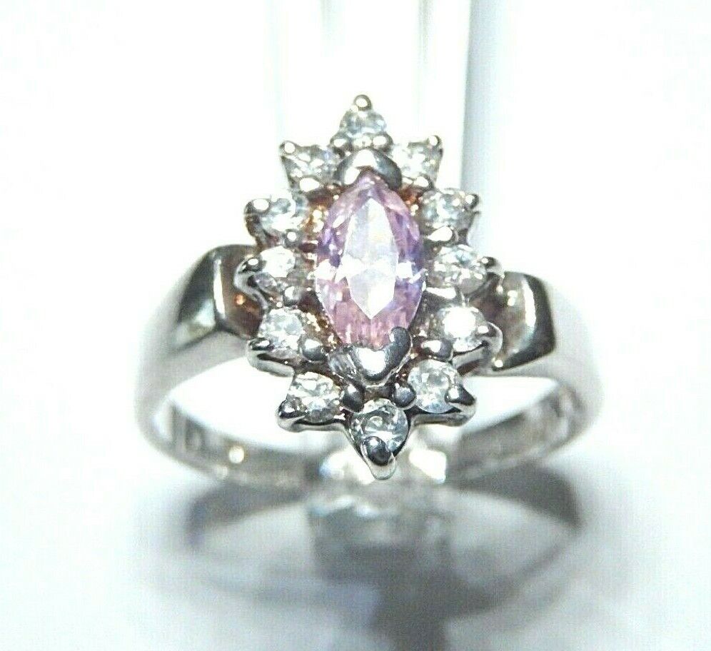 *VINTAGE* Sterling Silver Pink Sapphire & CZ  Elegant Cocktail  Ring Size  9.5