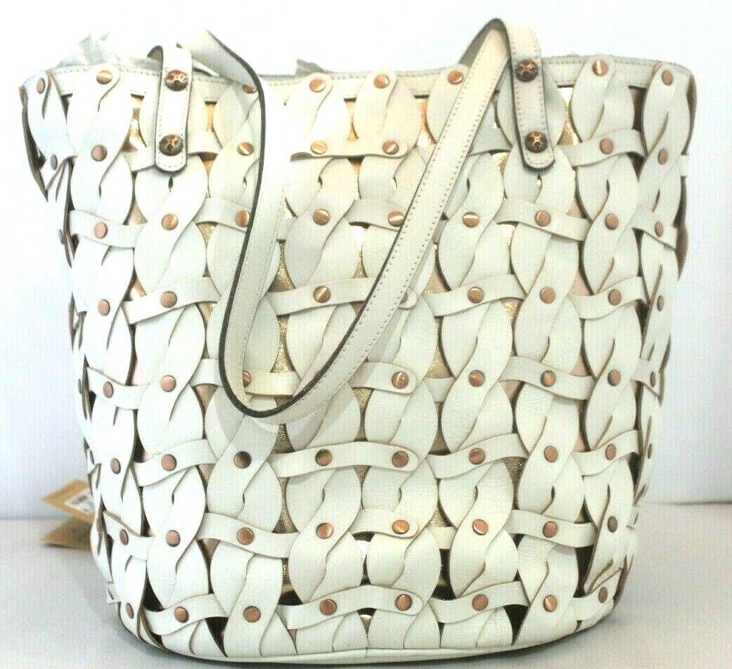 *NWT* $299. Patricia Nash Twisted Braid Tote White Italian Leather Mizzana Bag