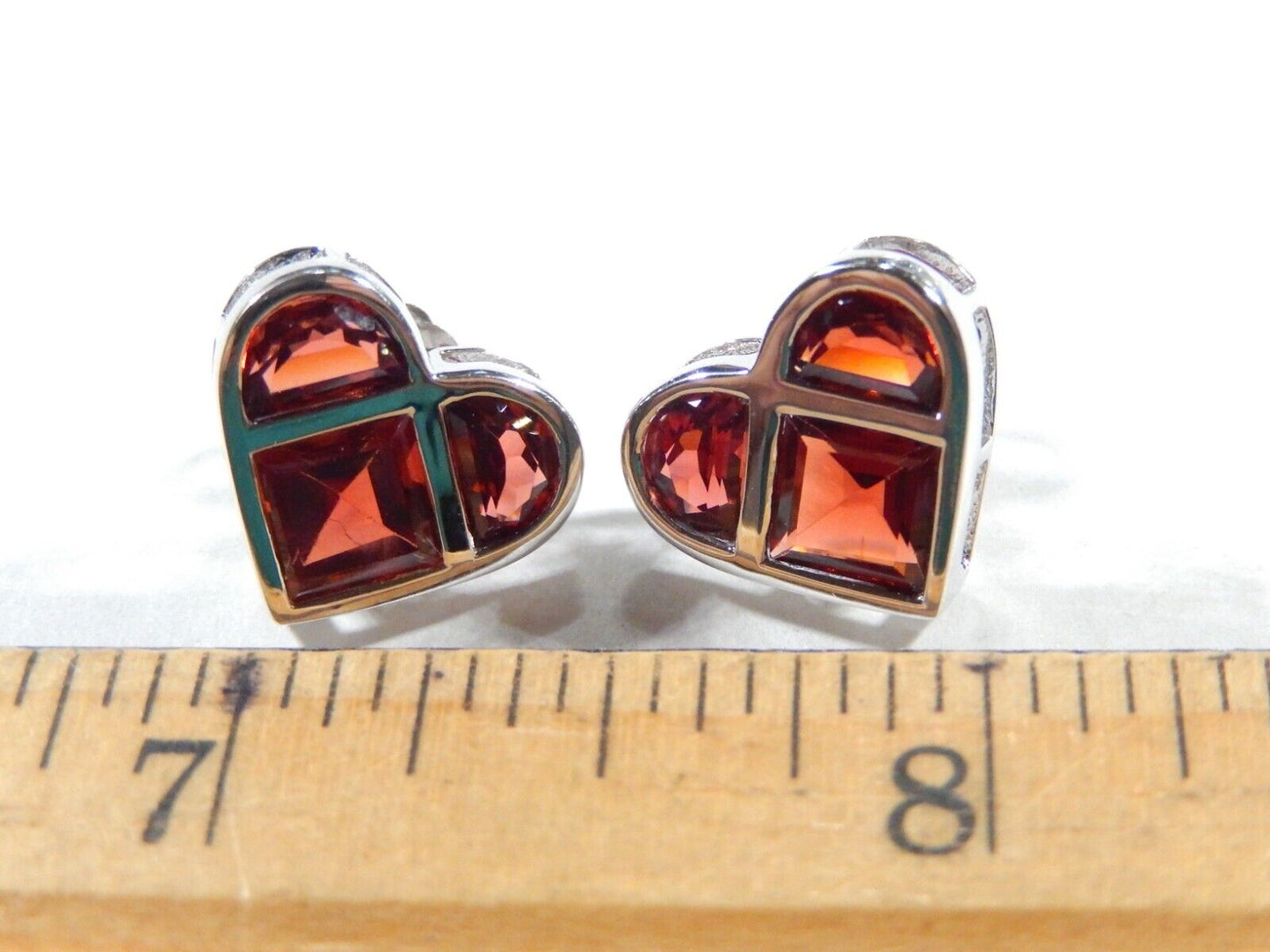 Solid 14K White Gold 4.0 CT Red Garnet Heart Shape Women's  Earrings 5/8" x 1/2"