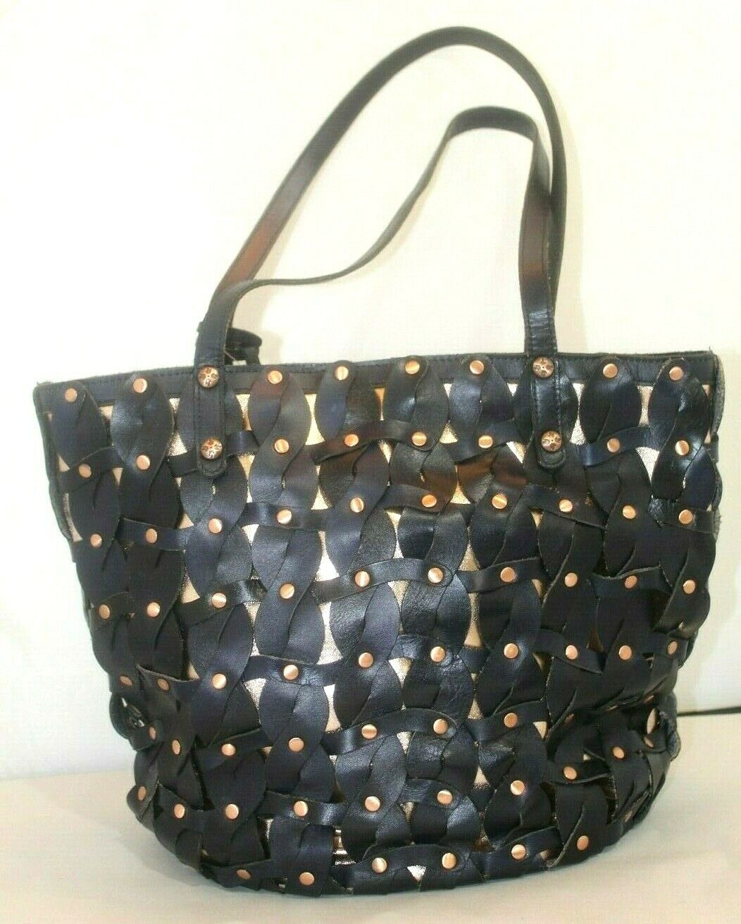 *NWOT* $299. Patricia Nash Twisted Braid Tote Navy Italian Leather Mizzana Bag