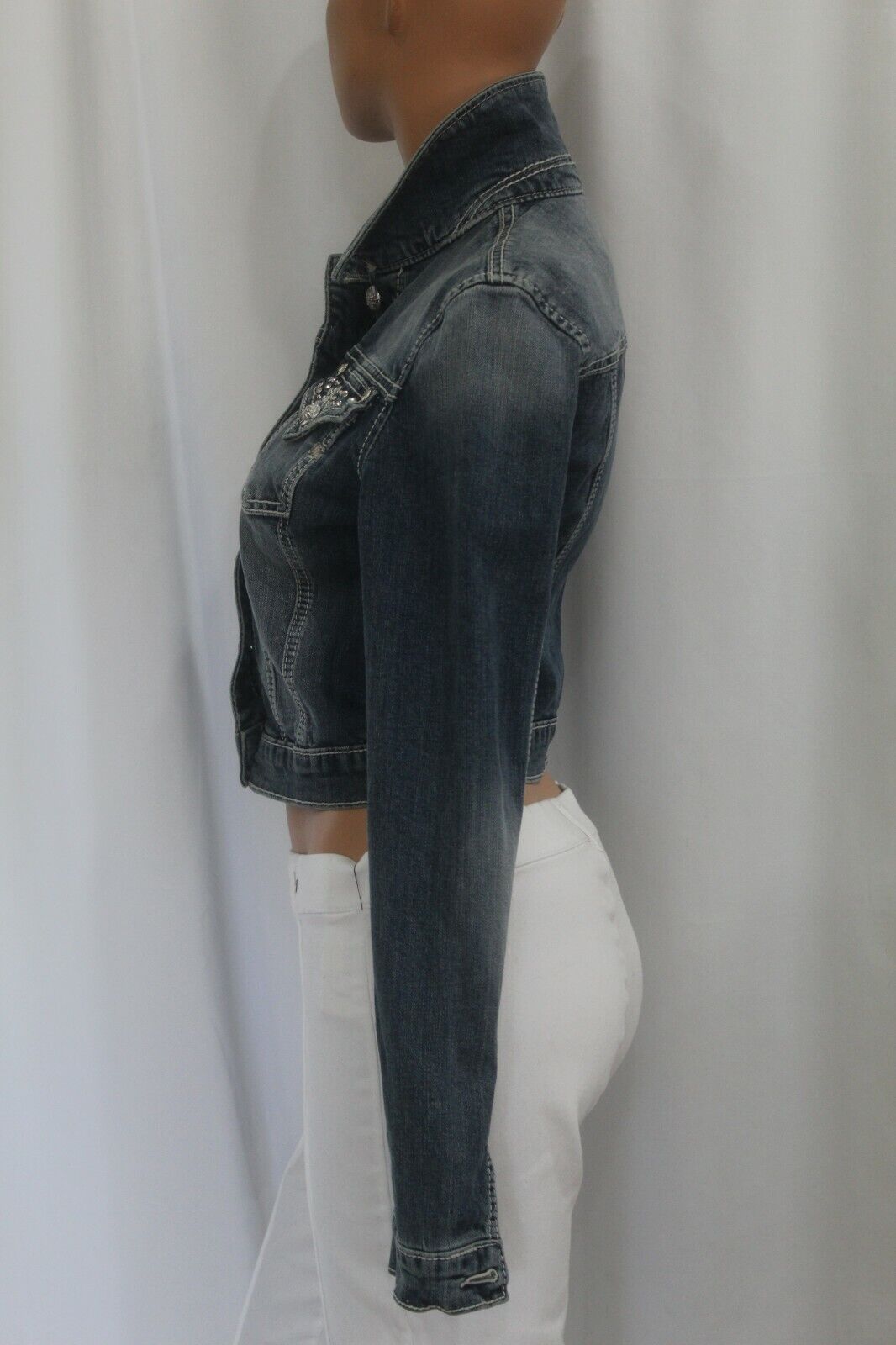 *NWT* Miss Me  JJ5788A Denim Jacket Rhinestone & Silver Stud Design Size Small